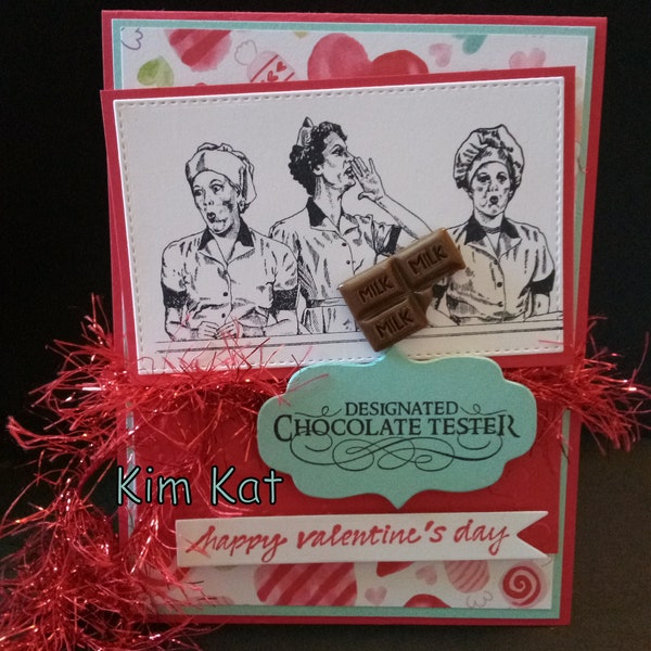 Lucille Ball Card Pop Up Love Lucy Ethel 3D Funny Valentine Chocolate Candy Mixed Media Art Handmade