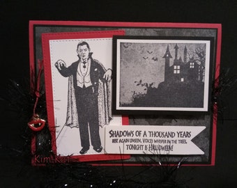 Dracula Card Vampire Bela Lugosi Scary Dark Halloween Haunted Castle Pop Up 3D Mixed Media Handmade