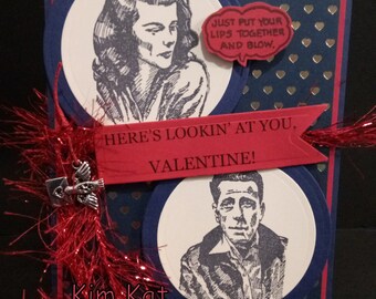 Funny Valentine Card Humphrey Bogart Katherine Hepburn Classic Pop Up 3D Mixed Media Art Handmade