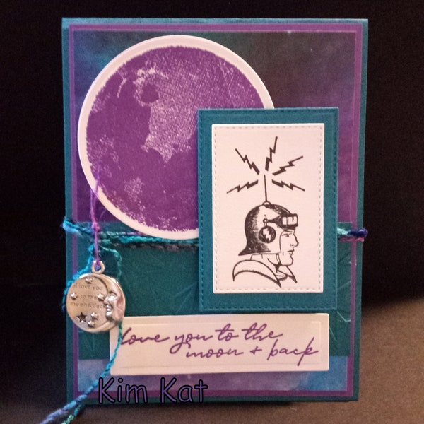 Love You To The Moon Card Pop Up Retro Spaceman 3D Valentine's Day Anniversary Mixed Media Art Handmade