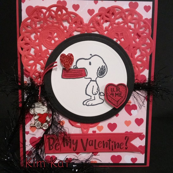 Snoopy Valentine Card Peanuts Pop Up Hearts Charlie Brown Love Mixed Media Art Handmade