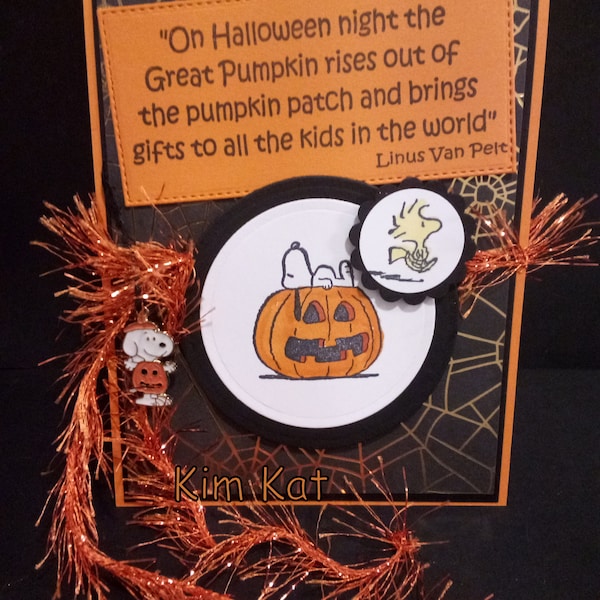 SNOOPY Card Pop Up Halloween Charlie Brown Great Pumpkin Peanuts Woodstock 3D Mixed Media Art Homemade