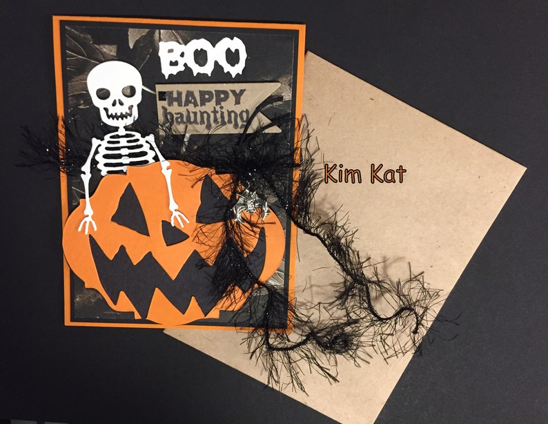 Halloween Card Pop Up Skeleton Happy Haunting 3D Pumpkin Bat Etsy