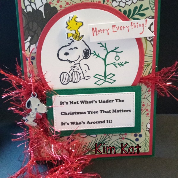 Snoopy Christmas Card Peanuts Woodstock Pop Up Bare Tree Charlie Brown Mixed Media Handmade
