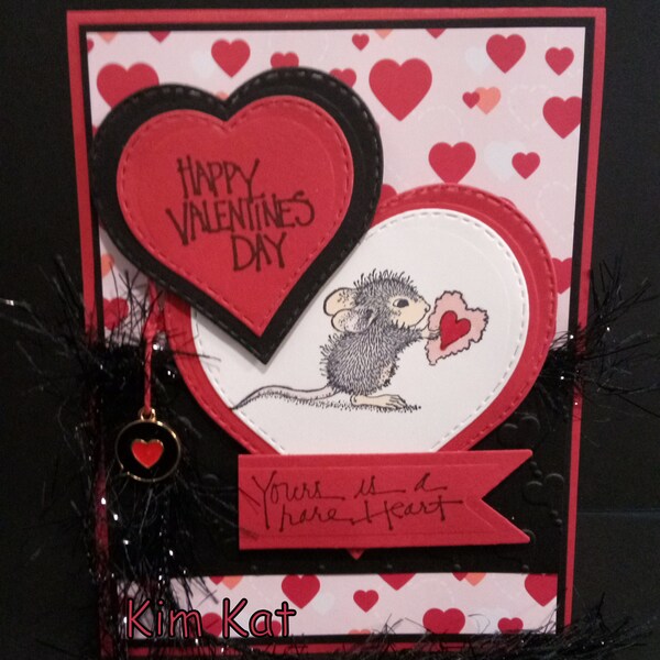 House Mouse Valentine Card Rare Heart Pop Up Hearts Mice Love Whimsical Mixed Media Art Handmade