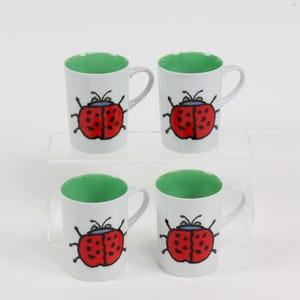 Set of 4 Ross Havers Ladybug Cups, Vintage 1970&#39;s-80&#39;s Coffee Mugs, Vintage Drinkware