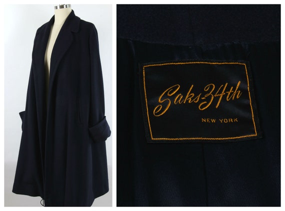 Vintage 1950's Wool Swing Coat, Deep Navy, Saks 34