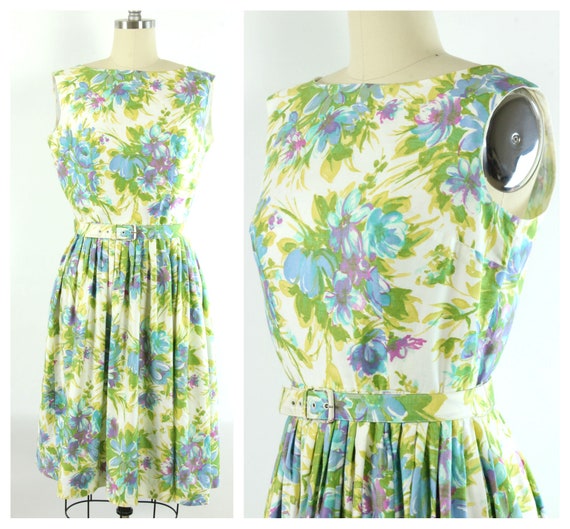 Vintage 1950's Cotton Floral Dress, Fit and Flare