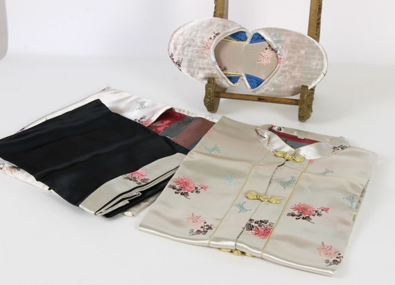 Vintage Chinese Satin Brocade Pajama Set Travel Se