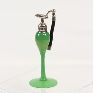 DeVilbiss Jade Glass Perfume Atomizer Bottle, 1920's - 30's Art Deco Perfume Bottle, Vanity Accessory