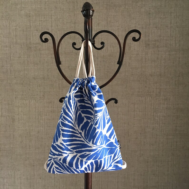 Small Cinch Sack Tropical Beach Bag Lakefront Palms Backpack Blue Palm Leaves Drawstring Backpack Hawaiian Mini Drawstring Purse