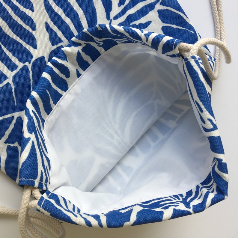 Small Cinch Sack Tropical Beach Bag Lakefront Palms Backpack Blue Palm Leaves Drawstring Backpack Hawaiian Mini Drawstring Purse