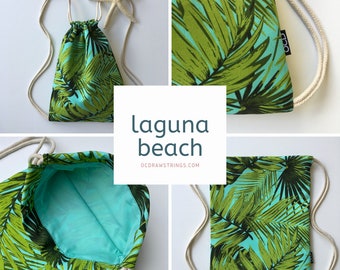 Laguna Beach Drawstring Backpack - Tropical OCD Bag - Small Cinch Sack - Palm Leaf Drawstring Purse - OCD Cinch Bag - OC Drawstrings