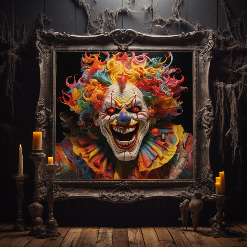 Scary Clown Haunted House Halloween Art Decoration Digital Etsy