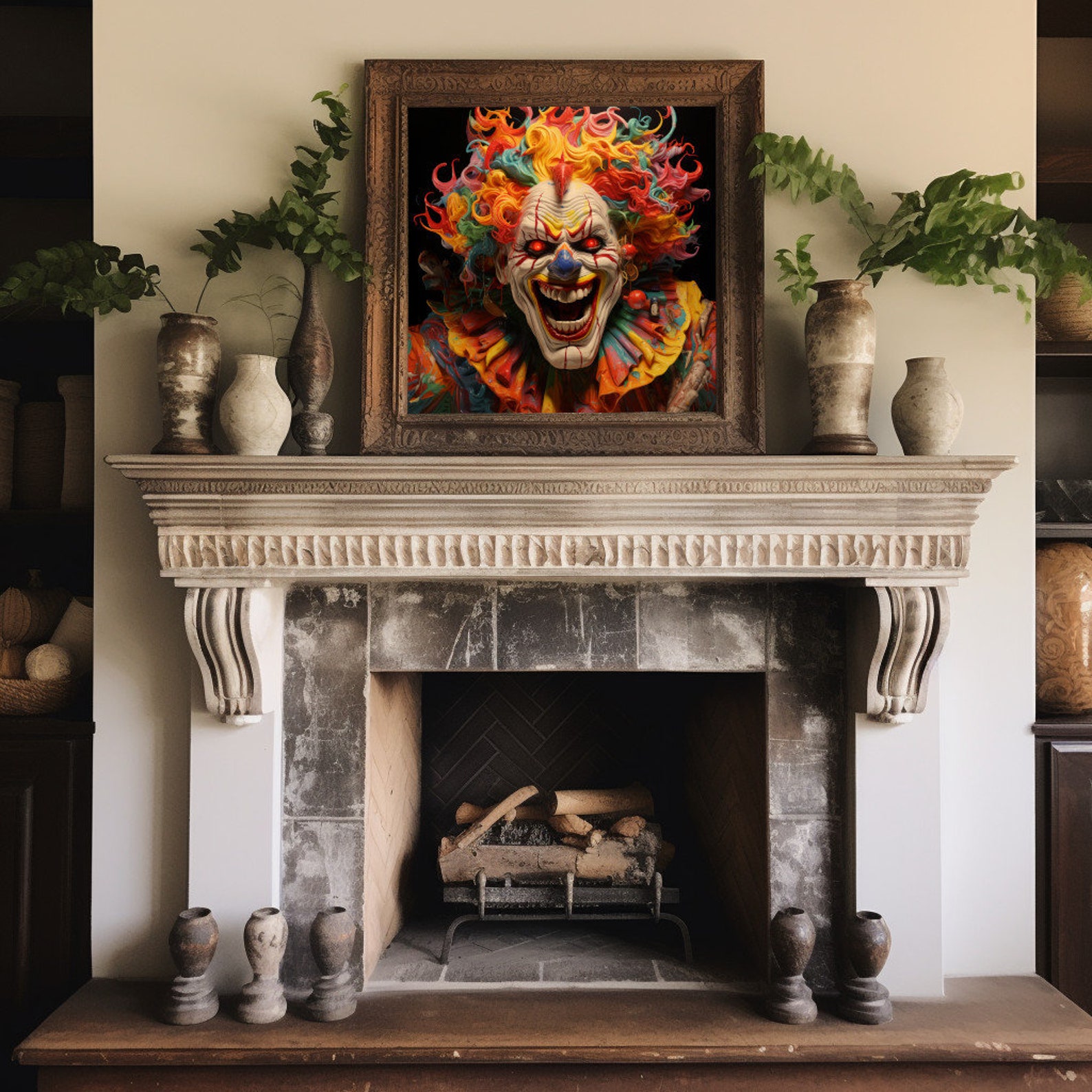 Scary Clown Haunted House Halloween Art Decoration Oddities and