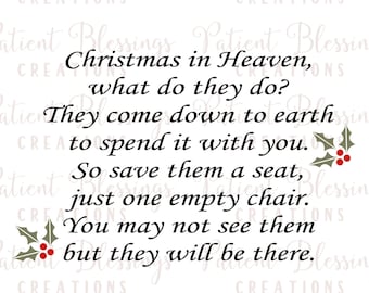 Christmas in Heaven, What do they do? They come down to earth to spend it with you. So save them a seat, just one empty chair SVG, PDF, EPS