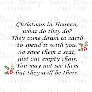 Navidad en el cielo, ¿qué hacen? Bajan a la tierra para pasarla contigo. Así que guárdales un asiento, solo una silla vacía SVG, PDF, EPS