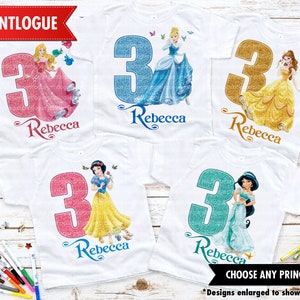 Camiseta de cumpleaños de princesa, Enredados, Cenicienta, Aurora, Bella, Jazmín, Blancanieves, Ariel, Mulan, Pochantas, Sofía, Rapunzel, Mérida, Tiana, Elena, cumpleaños
