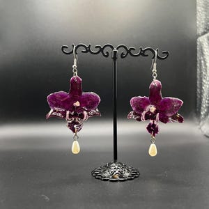 Genuine Orchid Earrings - Dangle Flower Earrings - Elegant Orchid Earrings - Dangle Earrings - Resin Earrings- Orchid Earrings