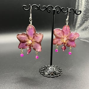 Genuine Orchid Earrings - Dangle Flower Earrings - Elegant Orchid Earrings - Dangle Earrings - Resin Earrings- Orchid Earrings
