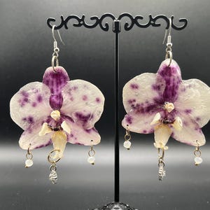 Genuine Orchid Earrings - Dangle Flower Earrings - Elegant Orchid Earrings - Dangle Earrings - Resin Earrings- Orchid Earrings