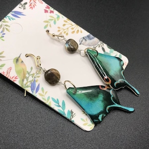 Peacock Butterfly Earrings, Swallowtail Butterfly Earrings, Papilio paris Earrings, Butterfly Resin Earrings, Resin Earrings, Labradorite