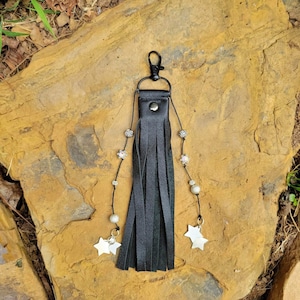 Boho Leather Bag Tassel: Handmade Beaded Purse Charm