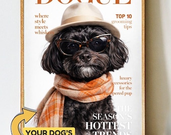 Copertina della rivista DOGUE - Divertente ritratto personalizzato di un cane (download digitale 5 x 7 pollici)