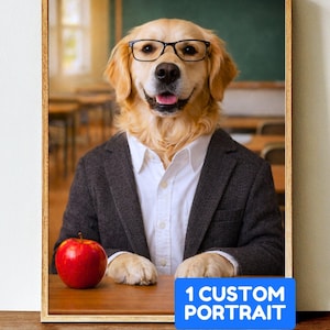 Personalisiertes Lehrer Hunde Portrait: Lustiges Klassenzimmer Wandkunst | Lehrer Geschenk (Digital Download 13 x 18 cm)