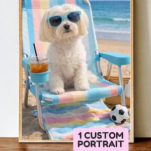 Custom Beach Dog Portrait: Personalized Summer Pet Art (Digital Download 5x7in.)