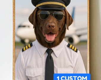 Custom Pilot Dog Portrait: Funny Aviation Art | Pilot Gift (Digital Download 5x7in.)