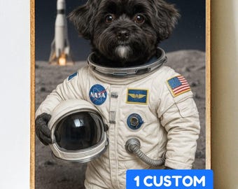 Custom Astronaut Dog Portrait: Funny Outer Space Pet Art (Digital Download 5x7in.)
