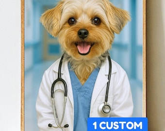 Custom Doctor or Nurse Dog Portrait | Funny Doctor Gift | Funny Nurse Gift | Dog Lover Gift | Personalized Gift for Healthcare Workers