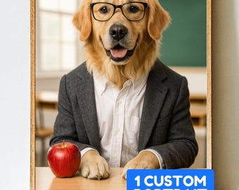 Custom Teacher Dog Portrait: Funny Classroom Wall Art | Teacher Gift (Digital Download 5x7in.)