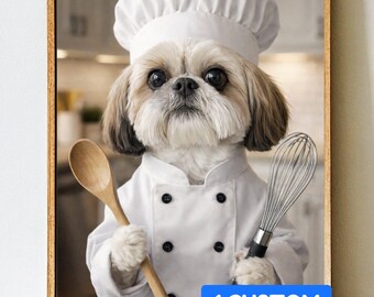 Custom Chef Dog Portrait: Funny Kitchen Art (Digital Download 5x7in.)