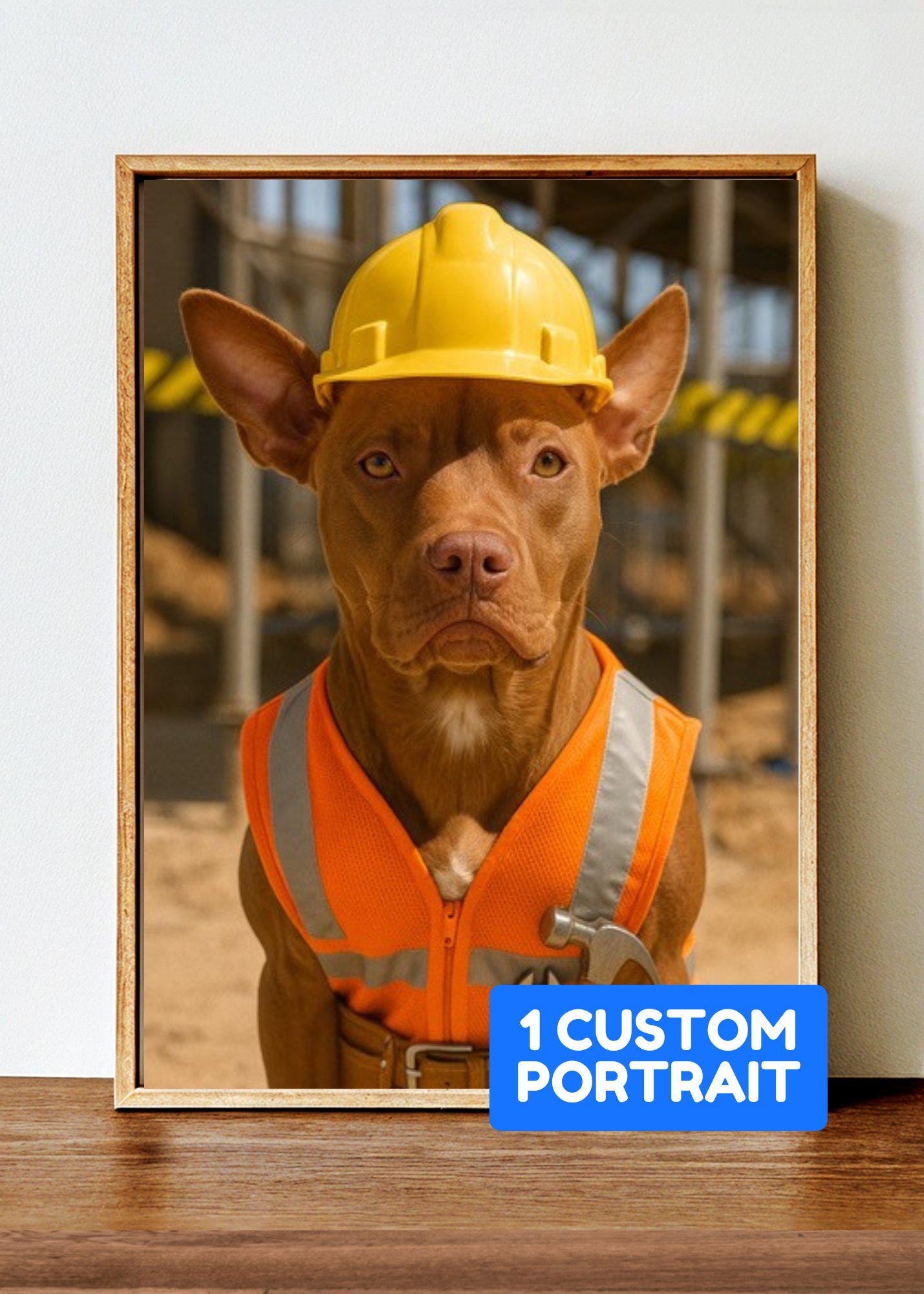 Custom Construction Worker Dog Portrait | Dog Gift for Construction Workers & Contractors | Personalized Dog Lover Gift | Funny Dog Wall Art