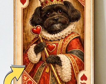 Ritratto personalizzato del cane Regina di Cuori: arte delle carte da gioco d'epoca (download digitale 5 x 7 pollici)
