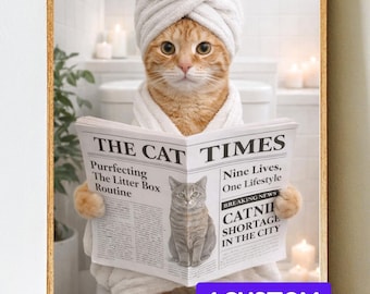 Ritratto personalizzato per gatti in stile spa: divertente illustrazione personalizzata del tuo animale domestico/gattino (download digitale 5 x 7 pollici)