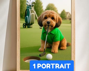 Ritratto personalizzato del cane per la festa del papà: arte personalizzata per animali domestici (download digitale 5 x 7 pollici) / Golf, pesca, nautica, grigliate