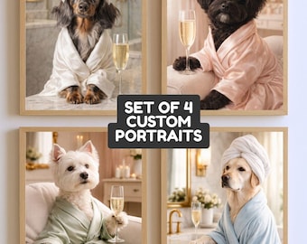 Set di ritratti di cani da spa eleganti e personalizzati (4): arte personalizzata per animali domestici, decorazioni per il bagno (download digitale 5 x 7 pollici)