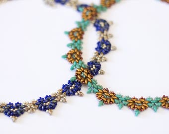 Beading tutorials and patterns, craft supplies & tools, beaded necklace pattern, DIY, heart pattern, superduo beads, PDF, jewelry beading