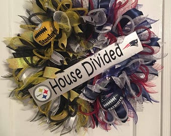 Steelers/Patriots House Divided wreath