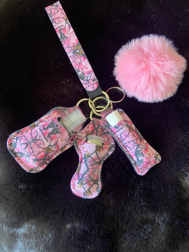 Pink Camo Neoprene Keychains W/pink or Black Puffball Etsy