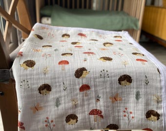 Couverture en mousseline hérisson, écharpe de portage en mousseline de coton 4 couches, douce et respirante, couverture hypoallergénique, cadeau de baby shower, cadeau de nouveau-né