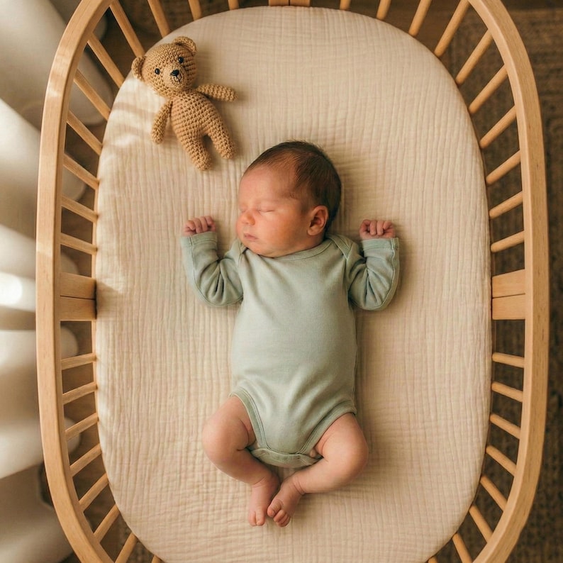 Muslin Cotton Fitted Sheets for Stokke Snoozi Bassinet, Stokke Sleepi Mini V2 V3 Fitted Sheets, Stokke Sleepi Junior Fitted Sheets