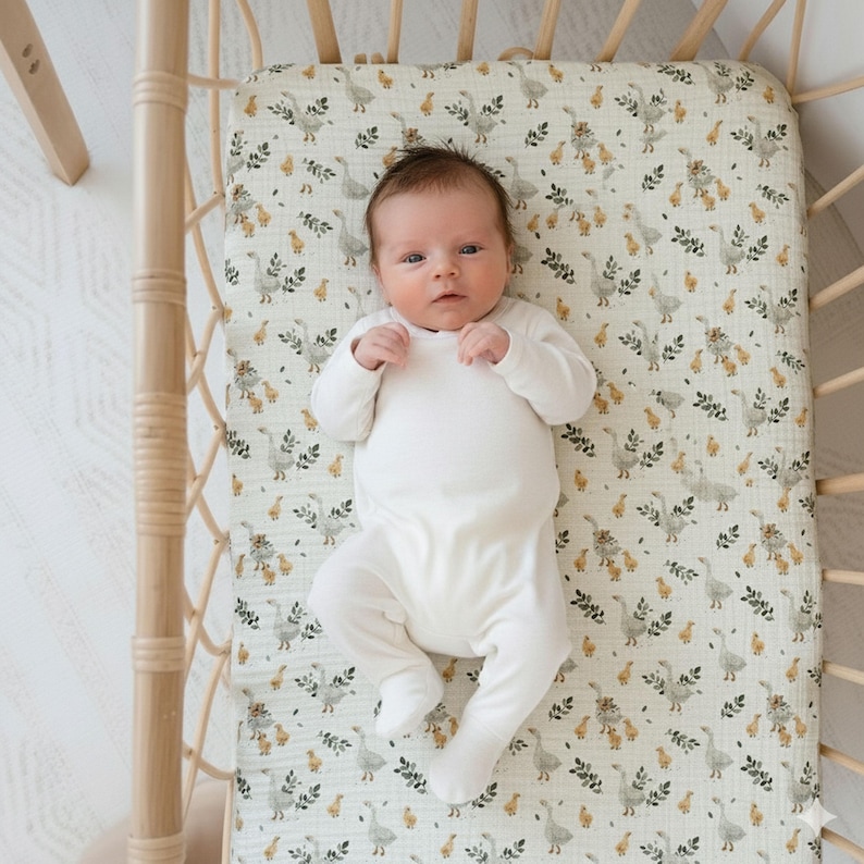 Organic muslin cotton fitted sheets for Nestig Wave, Cloud, Snow, Palm, and Full Cribs.