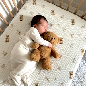Teddy Bear Organic Muslin Fitted Sheet: Custom Crib/Bassinet Bedding
