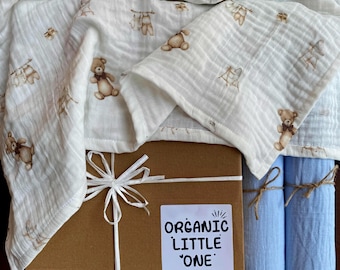 3er-PAKET Swaddle-Decke - Musselin-Baumwoll-Baby-Decke (1 gemustert + 2 einfarbig)