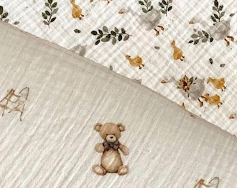 Sábana bajera ajustable de algodón muselina orgánico: Bebé, cuna, moisés - Tamaño personalizado