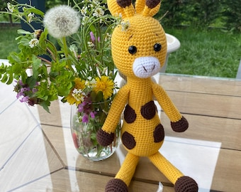 Girafe au crochet - girafe faite main Amigurumi, décoration de chambre d&#39;enfant safari, animal en peluche, jouet bio, girafe en tricot
